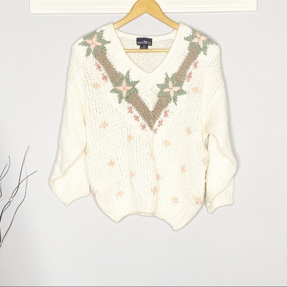 Vintage hunters run Vneck crochet knit sweater M